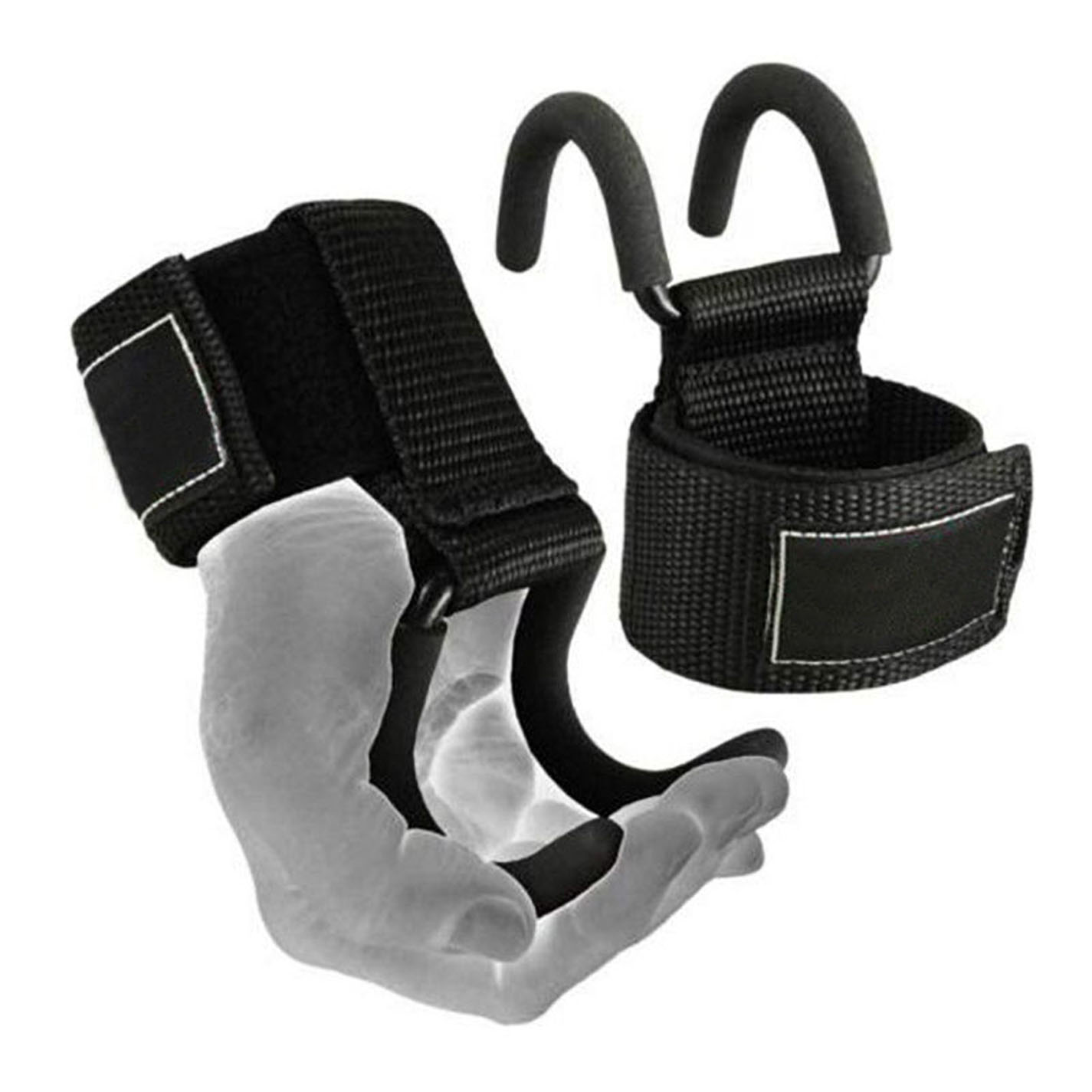 Weight Lifting Training Gym Hook Grips Straps Wrist Support Lift Black